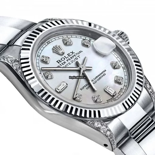 Exquisite Fake Rolex Oyster Perpetual Lady Date 69160 Automatic Movement 26mm Steel Case Womens Watch - Image 2