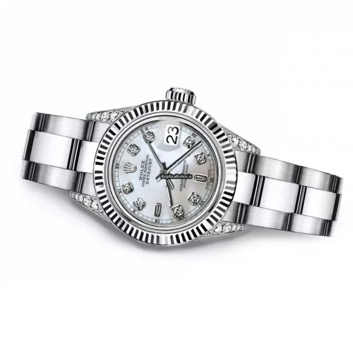 Exquisite Fake Rolex Oyster Perpetual Lady Date 69160 Automatic Movement 26mm Steel Case Womens Watch - Image 3