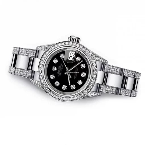 Popular Fakes Rolex Oyster Perpetual Lady Date 69160 Automatic Movement 26mm Steel Case Womens Watch - Image 3