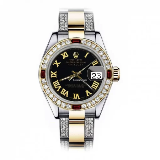 Design Fake Rolex Lady-datejust 68273 Automatic Movement 31mm Gold/steel Case Womens Watch