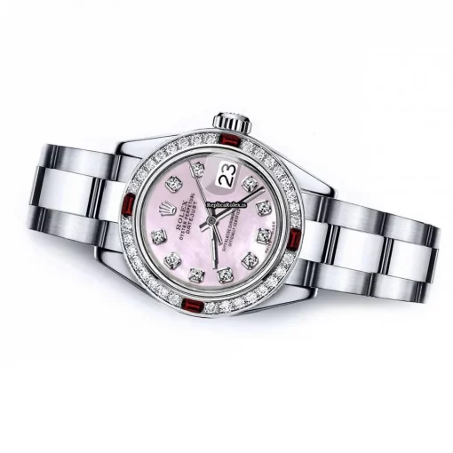 Attractive Fake Rolex Oyster Perpetual Lady Date 69160 Automatic Movement 26mm Steel Case Womens Watch - Image 2