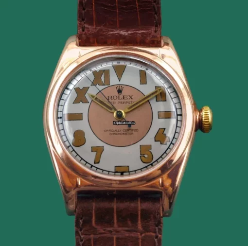 Fabulous Fake Rolex Bubble Back 5050 Automatic Movement 32x38mm Rose Gold Case Mens/unisex Watch