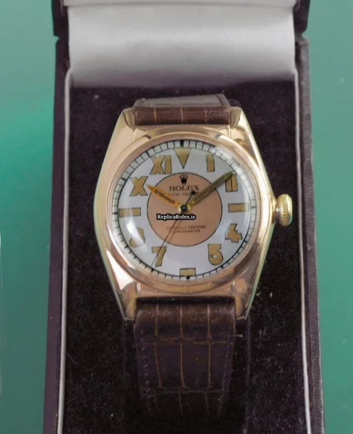 Fabulous Fake Rolex Bubble Back 5050 Automatic Movement 32x38mm Rose Gold Case Mens/unisex Watch - Image 2