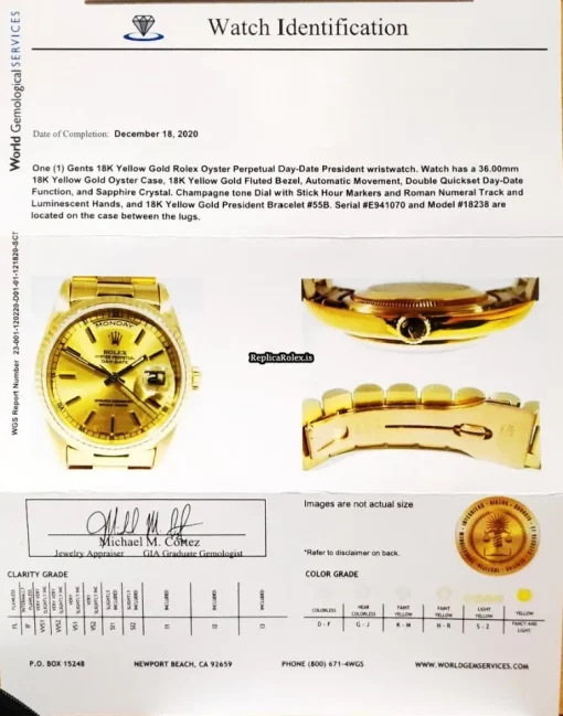 Great Replica Rolex Day-date 36 1803 Caliber 1556 Automatic Movement 36mm Yellow Gold Case Mens/unisex Watch - Image 8