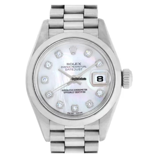 Well Made Replica Rolex Datejust 69166 Automatic Movement 26mm Platinum Case Womens Watch - Image 7