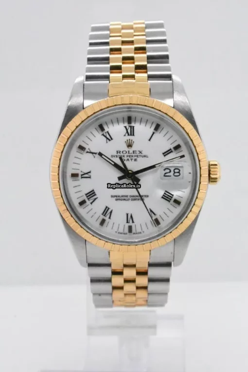 Incredible Fake Rolex Oyster Perpetual Date 15053 Caliber 3035 Automatic Movement 34mm Gold/steel Case Mens/unisex Watch