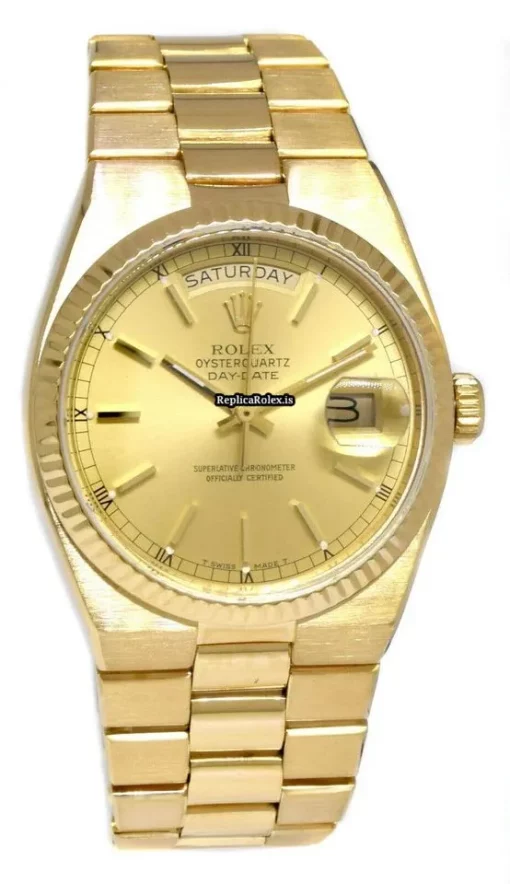 Durable Fake Rolex Day-date Oysterquartz 19018 Quartz Movement 36mm Yellow Gold Case Mens/unisex Watch - Image 10