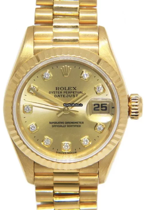 Swiss Fake Rolex Lady-datejust 69178 Automatic Movement 26mm Yellow Gold Case Womens Watch