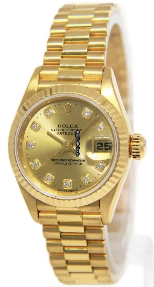 Swiss Fake Rolex Lady-datejust 69178 Automatic Movement 26mm Yellow Gold Case Womens Watch - Image 3
