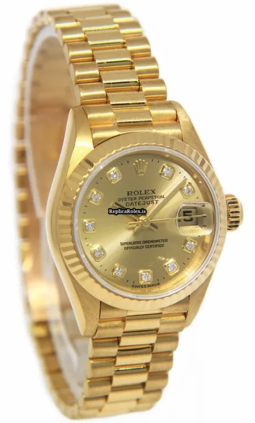 Swiss Fake Rolex Lady-datejust 69178 Automatic Movement 26mm Yellow Gold Case Womens Watch - Image 4