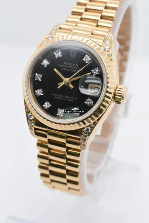 Distinctive Fake Rolex Lady-datejust 69188 Automatic Movement 26mm Yellow Gold Case Womens Watch - Image 6