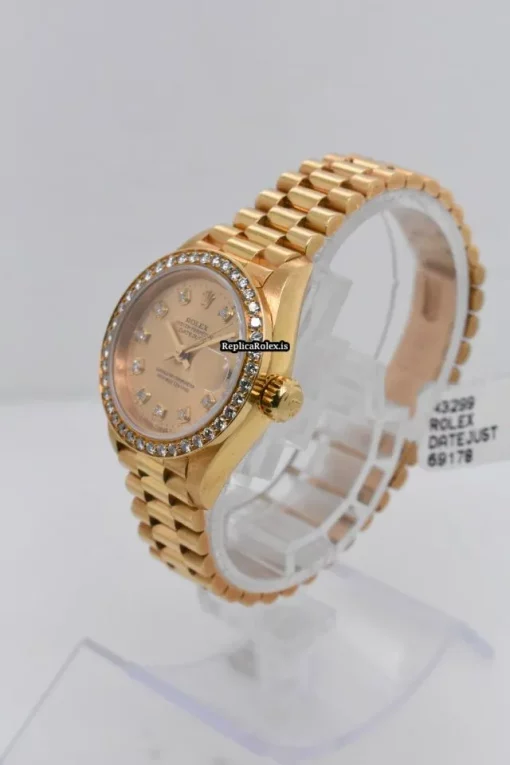 Inexpensive Fake Rolex Lady-datejust 69178 Caliber 2135 Automatic Movement 26mm Yellow Gold Case Womens Watch - Image 2