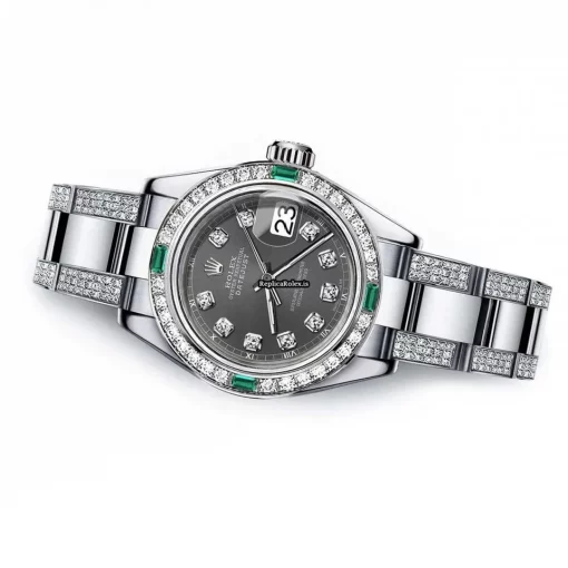 Top Fake Rolex Oyster Perpetual Lady Date 69160 Automatic Movement 26mm Steel Case Womens Watch - Image 2