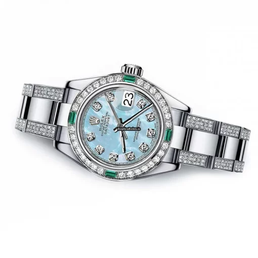 Remarkable Fake Rolex Oyster Perpetual Lady Date 69160 Automatic Movement 26mm Steel Case Womens Watch - Image 2