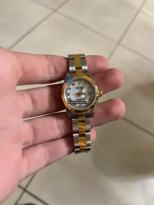 Nice Fake Rolex Oyster Perpetual Lady Date 69163 Caliber 2135 Automatic Movement 26mm Steel Case Womens Watch - Image 11