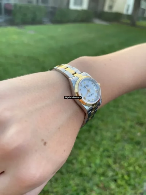 Nice Fake Rolex Oyster Perpetual Lady Date 69163 Caliber 2135 Automatic Movement 26mm Steel Case Womens Watch - Image 2
