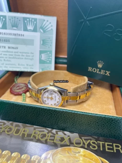 Nice Fake Rolex Oyster Perpetual Lady Date 69163 Caliber 2135 Automatic Movement 26mm Steel Case Womens Watch - Image 6