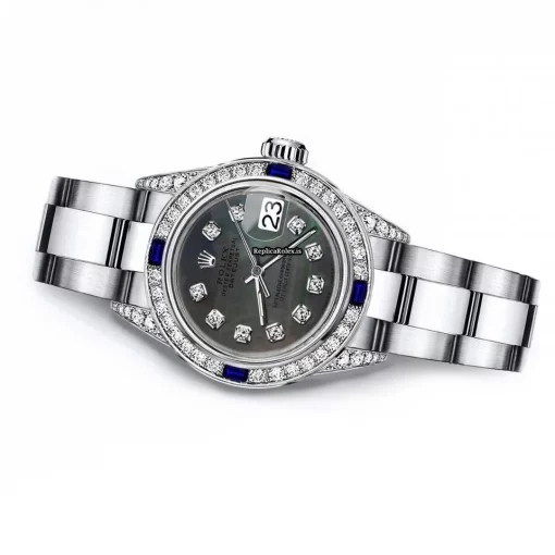 Distinctive Fake Rolex Oyster Perpetual Lady Date 69160 Automatic Movement 26mm Steel Case Womens Watch - Image 2