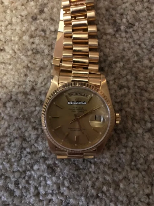 Terrific Replica Rolex Day-date 36 18038 Caliber 3055 Automatic Movement 36mm Yellow Gold Case Mens/unisex Watch - Image 9