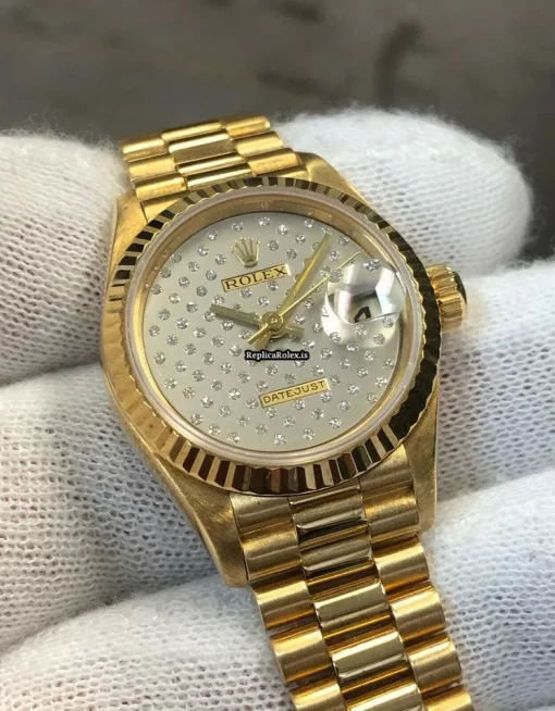 Fabulous Replica Rolex Lady-datejust 69178 Automatic Movement 26mm Yellow Gold Case Womens Watch - Image 5