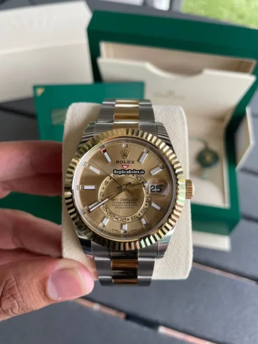 Nice Clone Rolex Sky-dweller 326933 Caliber 9001 Automatic Movement 42mm Gold/steel Case Mens/unisex Watch