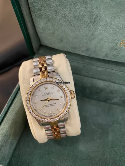 Trustworthy Imitation Rolex Oyster Perpetual 67193 Caliber 2130 Automatic Movement 26mm Gold/steel Case Womens Watch - Image 10