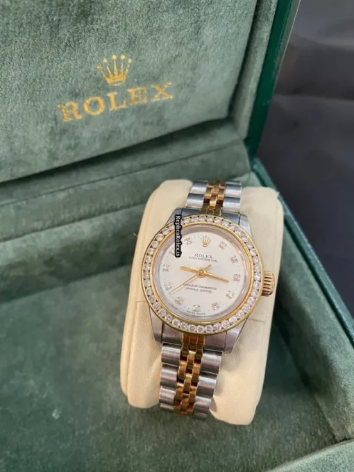 Trustworthy Imitation Rolex Oyster Perpetual 67193 Caliber 2130 Automatic Movement 26mm Gold/steel Case Womens Watch - Image 9