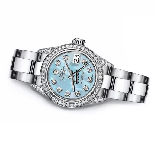 Fine Fake Rolex Oyster Perpetual Lady Date 69160 Automatic Movement 26mm Steel Case Womens Watch - Image 3