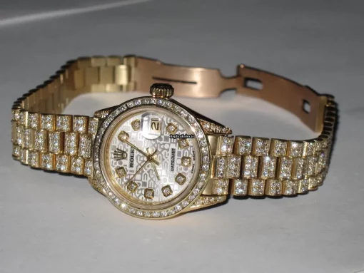 Wonderful Fake Rolex Datejust Self Winding Automatic 26mm Yellow Gold Case Womens Watch - Image 5