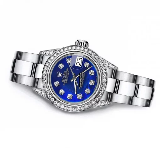 Remarkable Fake Rolex Oyster Perpetual Lady Date 69160 Automatic Movement 26mm Steel Case Womens Watch - Image 3