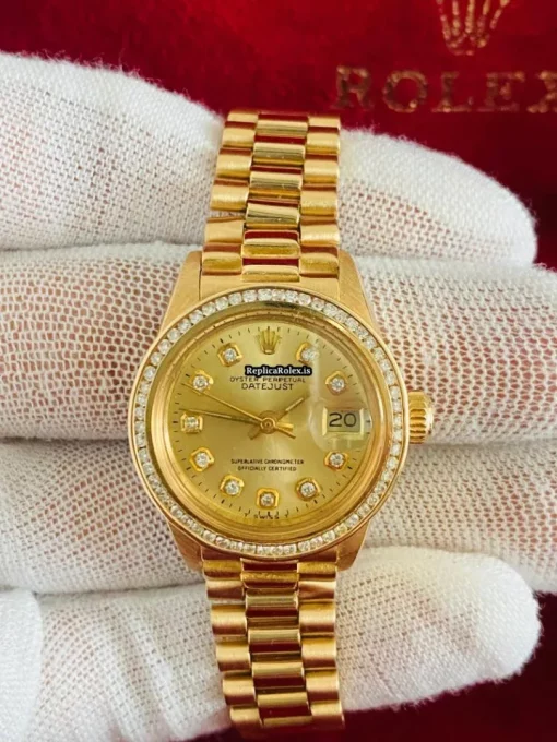 High Quality Fakes Rolex Lady-datejust 6917 Automatic Movement 26mm Yellow Gold Case Womens Watch - Image 3