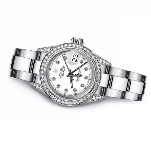 Good Fake Rolex Oyster Perpetual Lady Date 69160 Automatic Movement 26mm Steel Case Womens Watch - Image 3