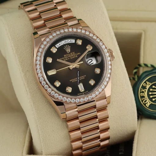 Incredible Replica Rolex Day-date 36 128345rbr Automatic Movement 36mm Rose Gold Case Watch - Image 8
