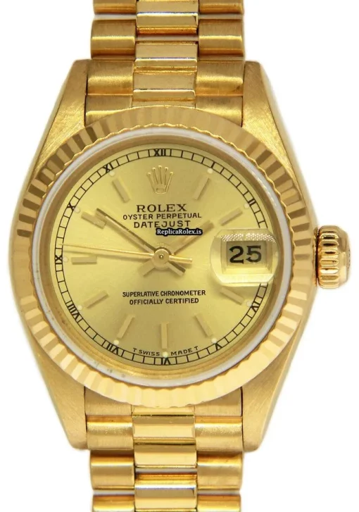 Inexpensive Replica Rolex Lady-datejust 69138 Automatic Movement 26mm Yellow Gold Case Womens Watch - Image 11