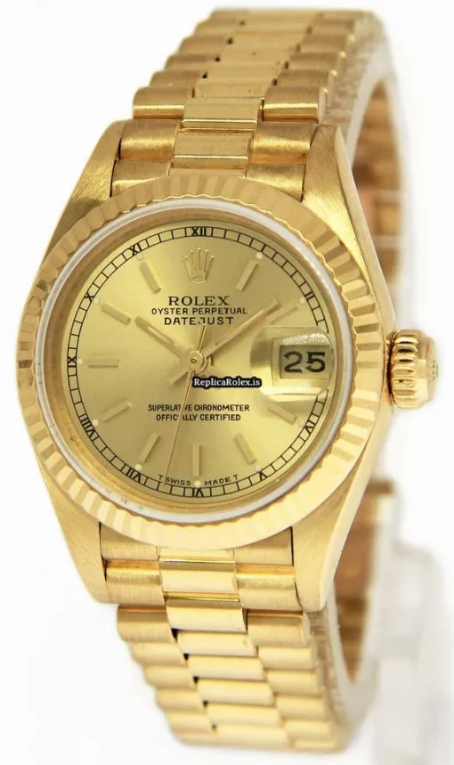 Inexpensive Replica Rolex Lady-datejust 69138 Automatic Movement 26mm Yellow Gold Case Womens Watch - Image 3