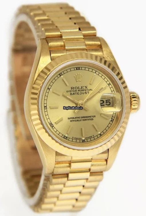Inexpensive Replica Rolex Lady-datejust 69138 Automatic Movement 26mm Yellow Gold Case Womens Watch - Image 5
