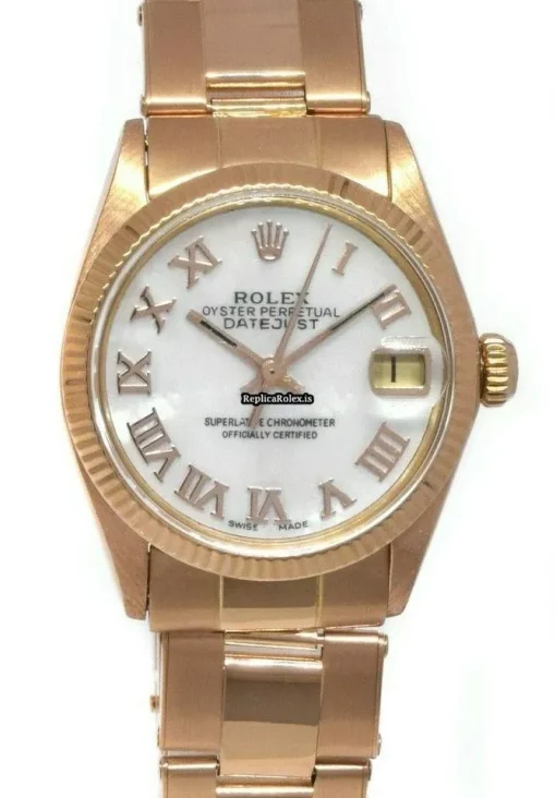 Reliable Imitation Rolex Oyster Perpetual Date 6627 Automatic Movement 31mm Rose Gold Case Watch