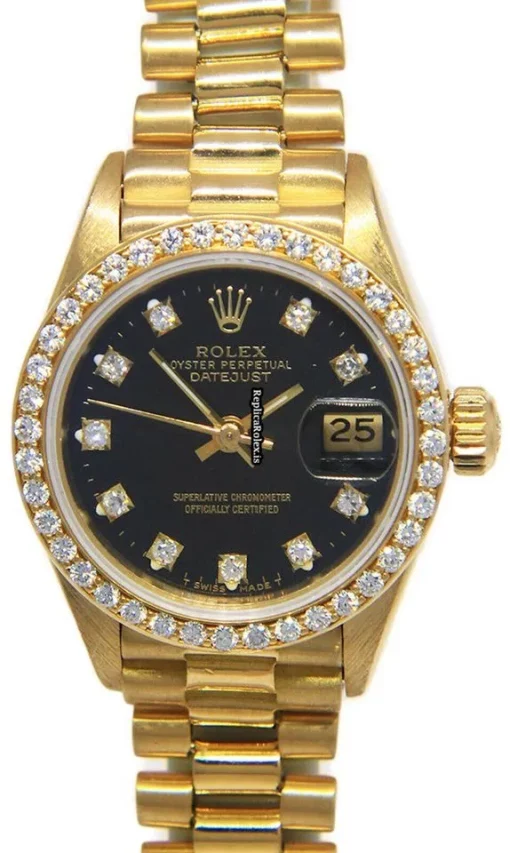 Incredible Fake Rolex Lady-datejust 69138 Automatic Movement 26mm Yellow Gold Case Womens Watch