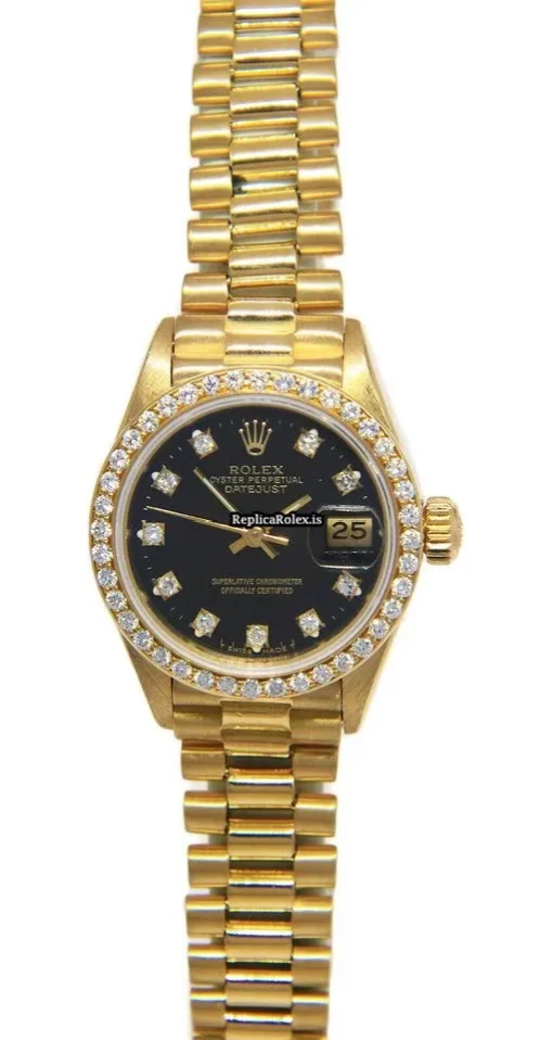Incredible Fake Rolex Lady-datejust 69138 Automatic Movement 26mm Yellow Gold Case Womens Watch - Image 2
