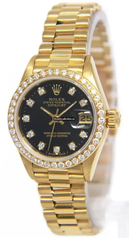 Incredible Fake Rolex Lady-datejust 69138 Automatic Movement 26mm Yellow Gold Case Womens Watch - Image 3