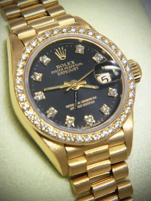 Incredible Fake Rolex Lady-datejust 69138 Automatic Movement 26mm Yellow Gold Case Womens Watch - Image 4