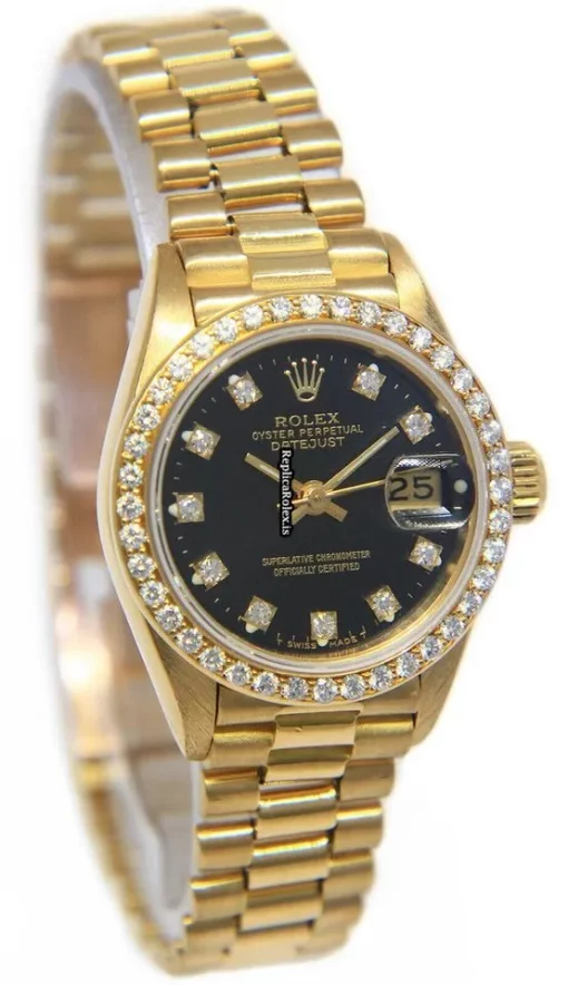 Incredible Fake Rolex Lady-datejust 69138 Automatic Movement 26mm Yellow Gold Case Womens Watch - Image 5