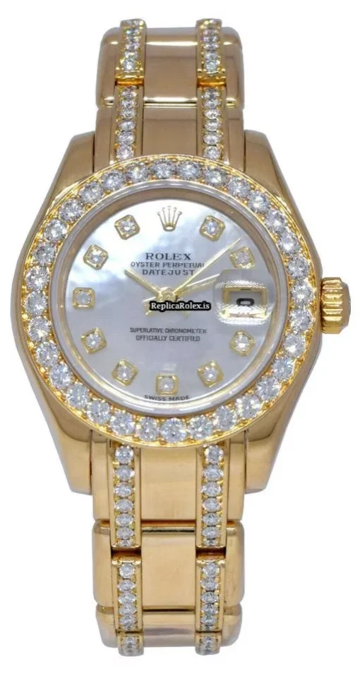 Incredible Replica Rolex Lady-datejust Pearlmaster 80298 Automatic Movement 29mm Yellow Gold Case Womens Watch - Image 3