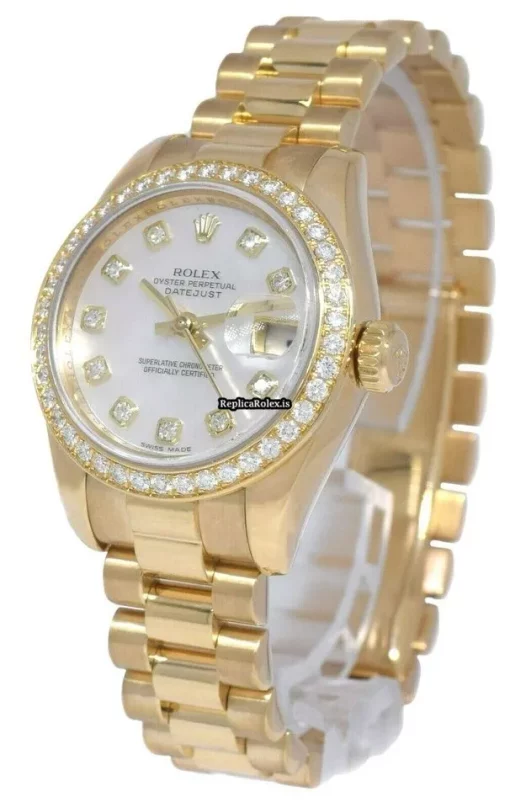 High Quality Fake Rolex Lady-datejust 179138 Automatic Movement 26mm Yellow Gold Case Womens Watch - Image 3