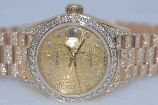 High Quality Clone Rolex Datejust Self Winding Automatic 26mm Yellow Gold Case Womens Watch - Image 3