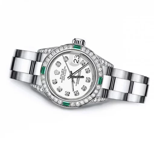 Pleasing Replica Rolex Oyster Perpetual Lady Date 69160 Automatic Movement 26mm Steel Case Womens Watch - Image 2