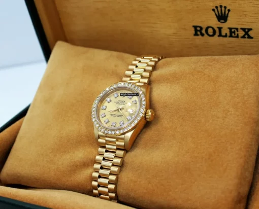 Incredible Fake Rolex Lady-datejust 69178 Automatic Movement 26mm Yellow Gold Case Womens Watch - Image 4