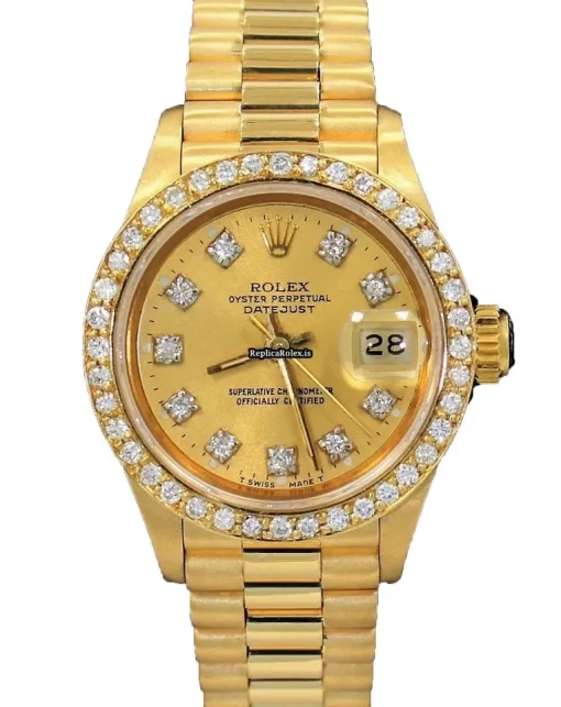 Incredible Fake Rolex Lady-datejust 69178 Automatic Movement 26mm Yellow Gold Case Womens Watch - Image 6