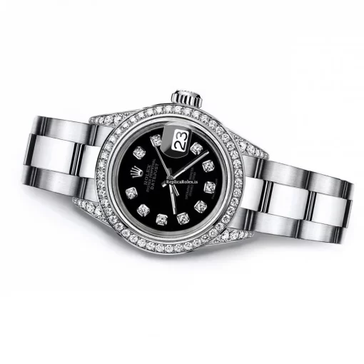 Fabulous Copies Rolex Oyster Perpetual Lady Date 69160 Automatic Movement 26mm Steel Case Womens Watch - Image 3