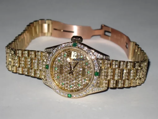 Suitable Replica Rolex Datejust Self Winding Automatic 26mm Yellow Gold Case Womens Watch - Image 4
